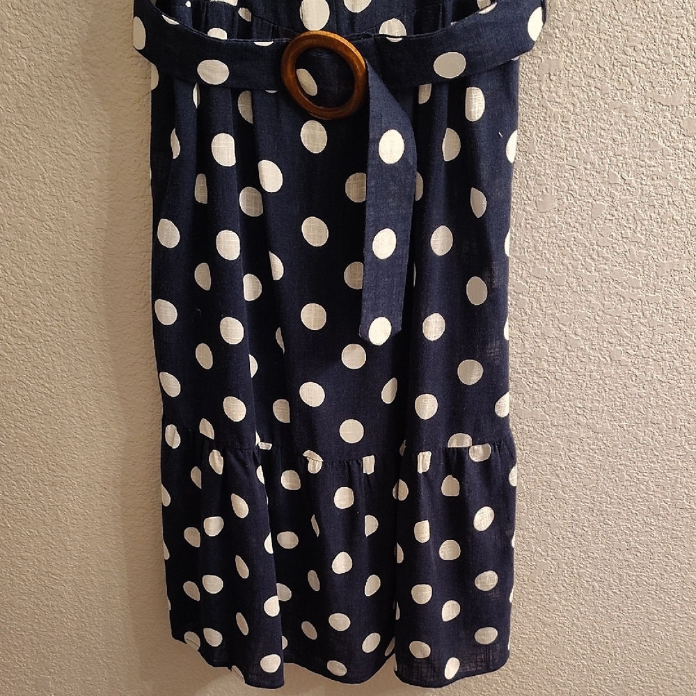 Monteau Sleeveless Polka Dot Linen Midi Dress Black White Sz L Dress B11  X - Picture 3 of 12